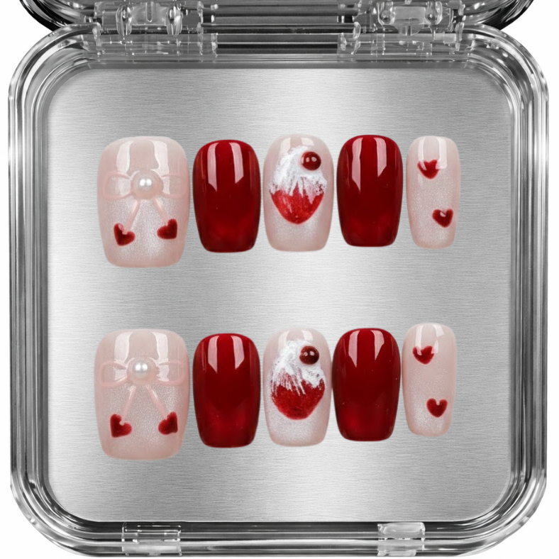 posy - pink red pearl dessert cute heart - press-on kynnet