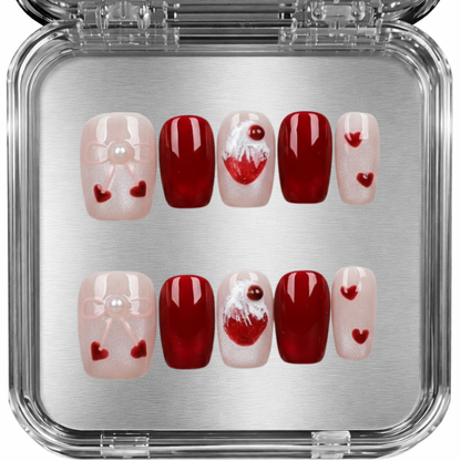 posy - pink red pearl dessert cute heart - press-on kynnet