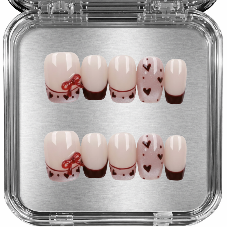 posy - heart bow french tip - press-on kynnet