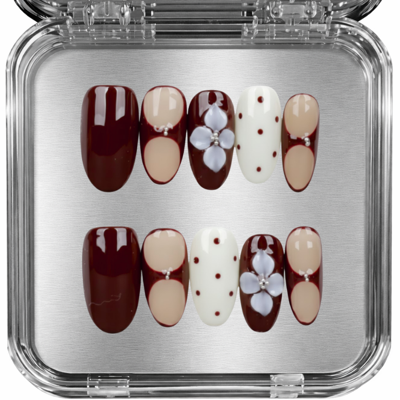 posy - merlot dot flower - press-on kynnet