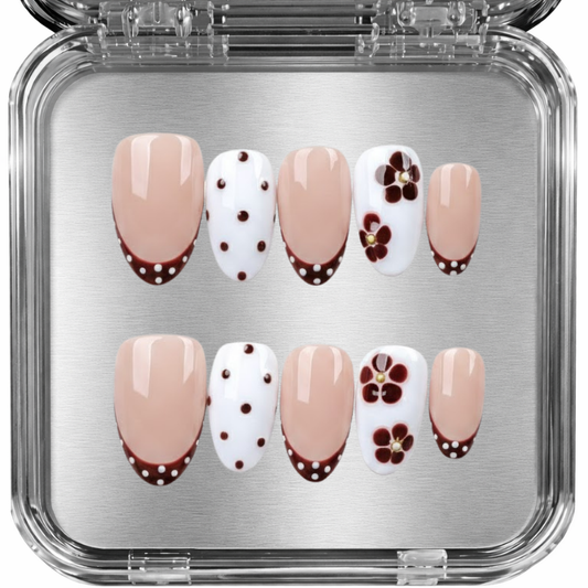 posy - french tip polka dot flower - press-on kynnet