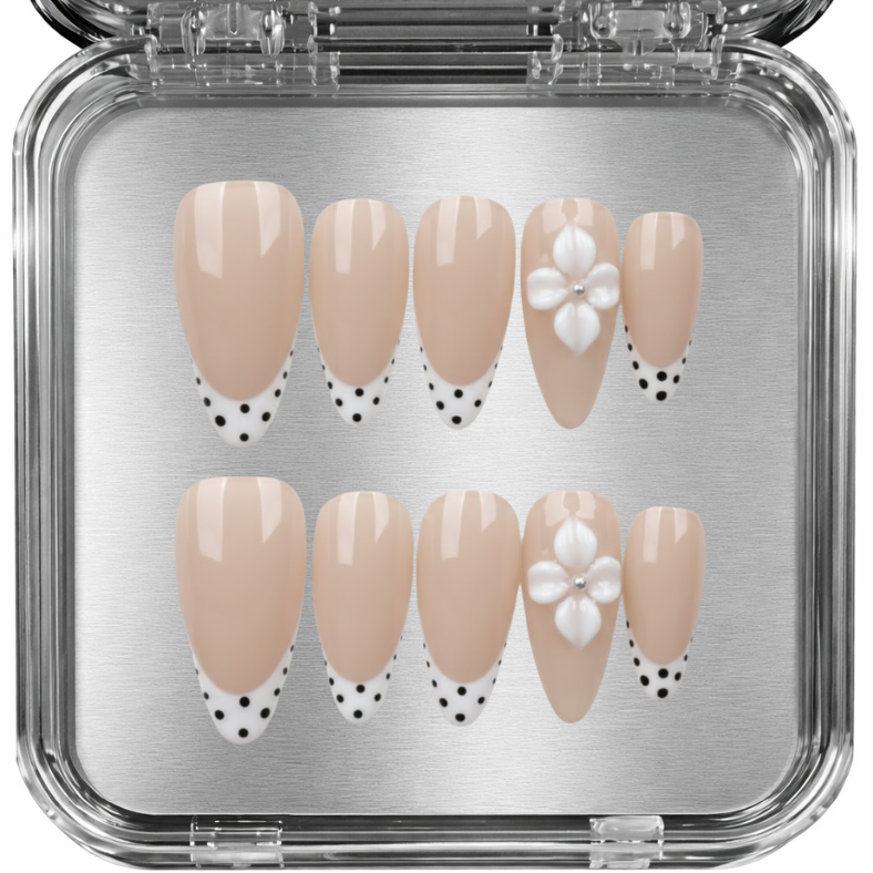 posy - french tip dot flower - press-on kynnet