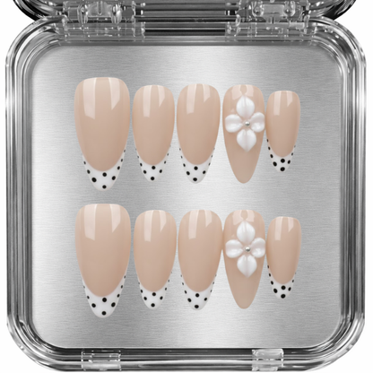 posy - french tip dot flower - press-on kynnet