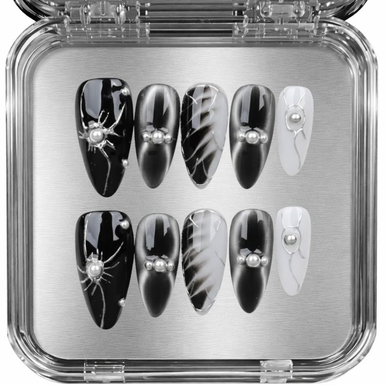 Set of black and white nail art - posy  press-on kynnet