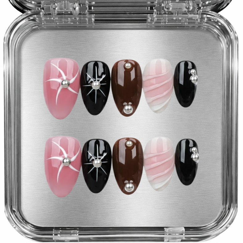posy - pink black white brown - press-on kynnet