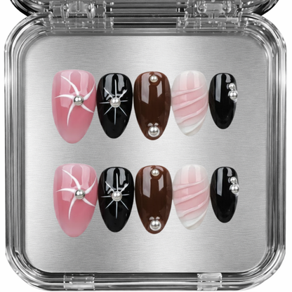 posy - pink black white brown - press-on kynnet