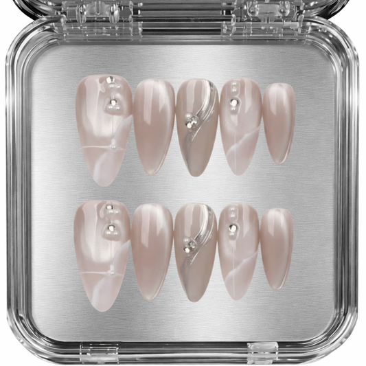 Set of beige nail with decorative elements - posy press-on kynnet